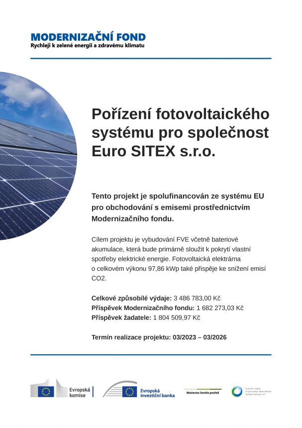 Pořízení fotovoltaického systému pro společnost Euro SITEX s.r.o.